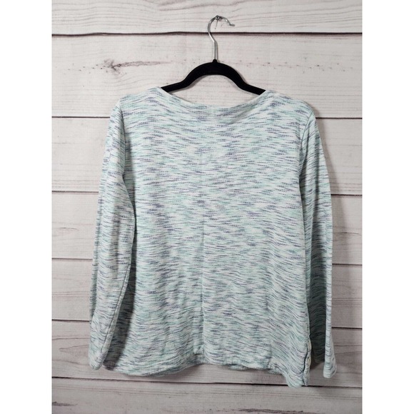 T By Talbots Womens Green Blue Metallic Pullover Side Buttons Sweater Size XL - Picture 2 of 6